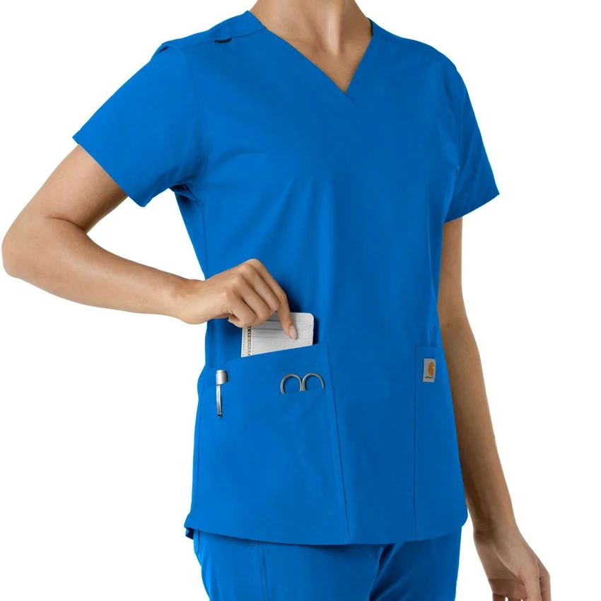 Force Essentials-scrubtop met V-hals en gebreide panelen voor dames