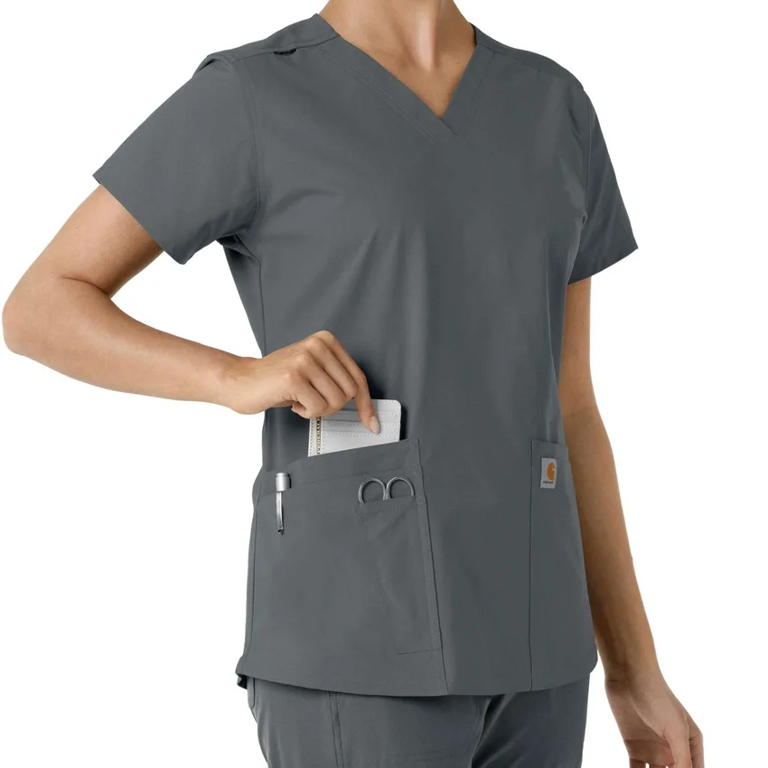 Force Essentials-scrubtop met V-hals en gebreide panelen voor dames