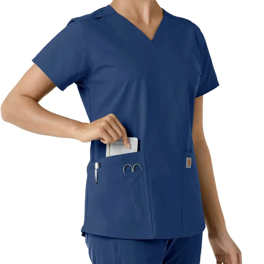 Force Essentials-scrubtop met V-hals en gebreide panelen voor dames