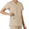 Force Essentials-scrubtop met V-hals en gebreide panelen voor dames