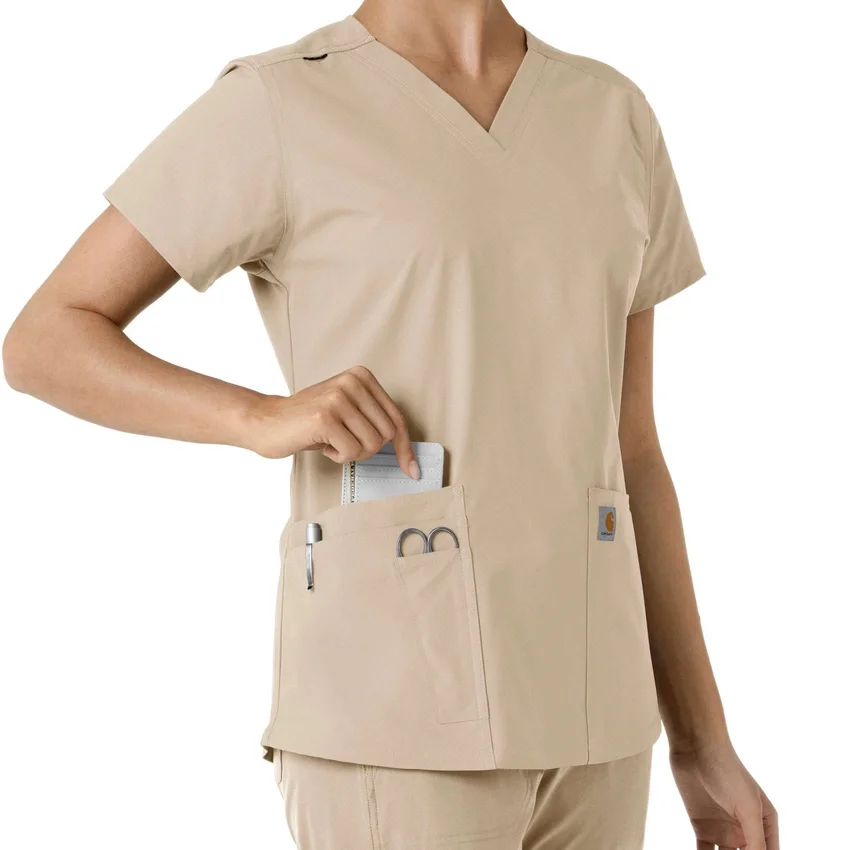 Force Essentials-scrubtop met V-hals en gebreide panelen voor dames