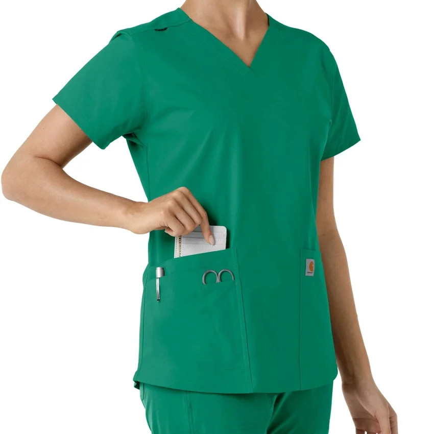 Force Essentials-scrubtop met V-hals en gebreide panelen voor dames