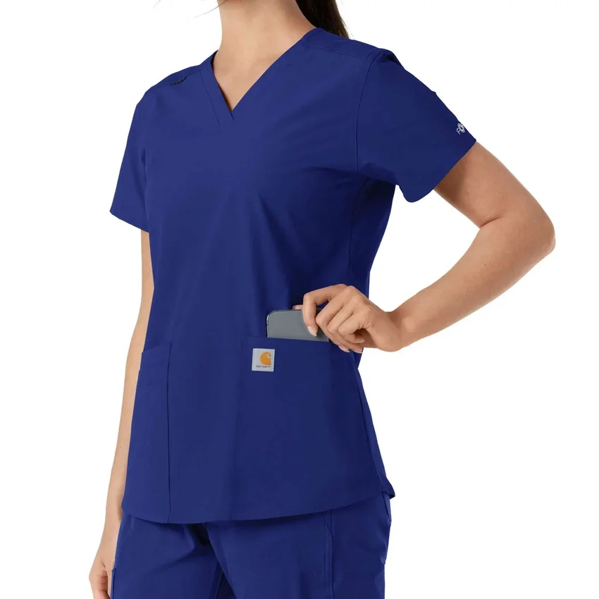 Force Essentials-scrubtop met V-hals en gebreide panelen voor dames