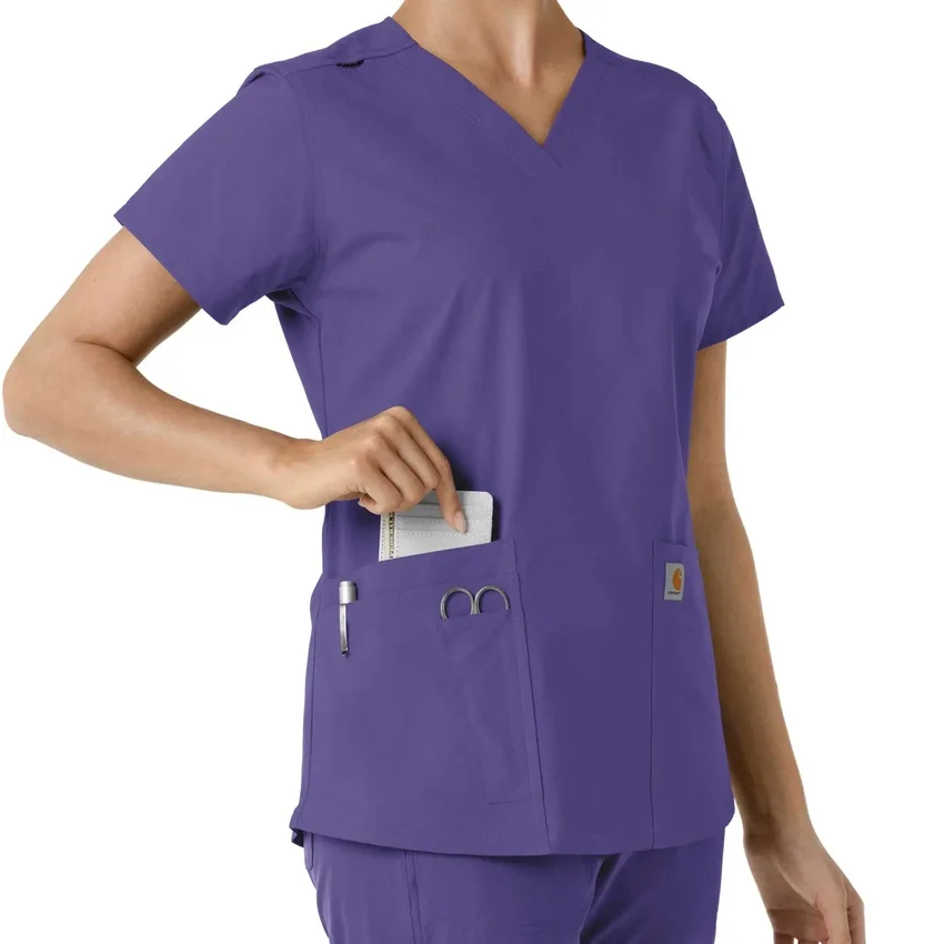 Force Essentials-scrubtop met V-hals en gebreide panelen voor dames