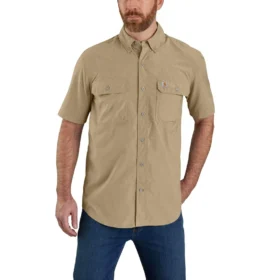 Force Sun Defender™ chambray herenoverhemd met korte armstukken en relaxte pasvorm - Zonwerende overhemden