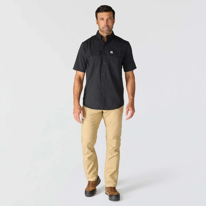 Force Sun Defender™ chambray herenoverhemd met korte armstukken en relaxte pasvorm - Zonwerende overhemden