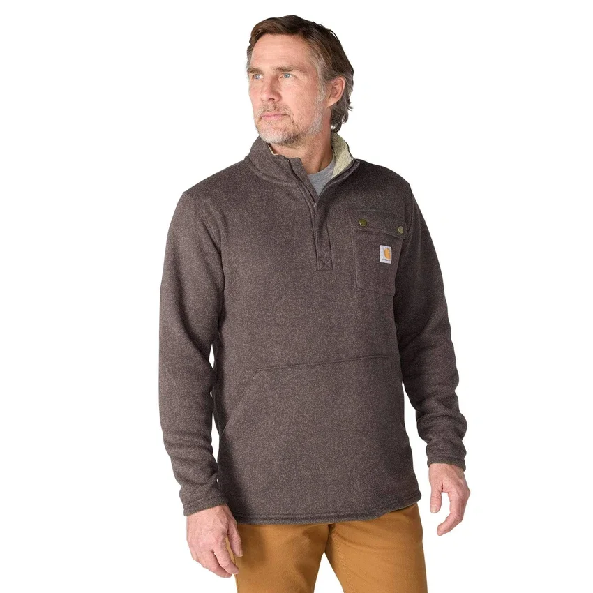 Heren fleece-trui met kwartritssluiting en relaxte pasvorm