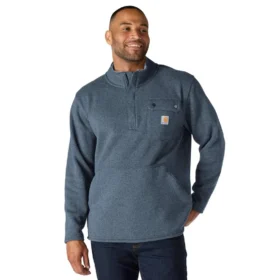 Heren fleece-trui met kwartritssluiting en relaxte pasvorm