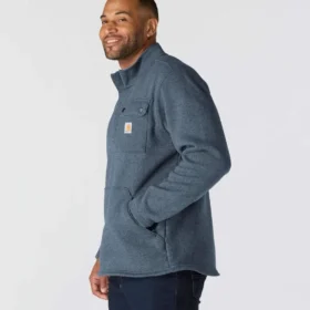 Heren fleece-trui met kwartritssluiting en relaxte pasvorm