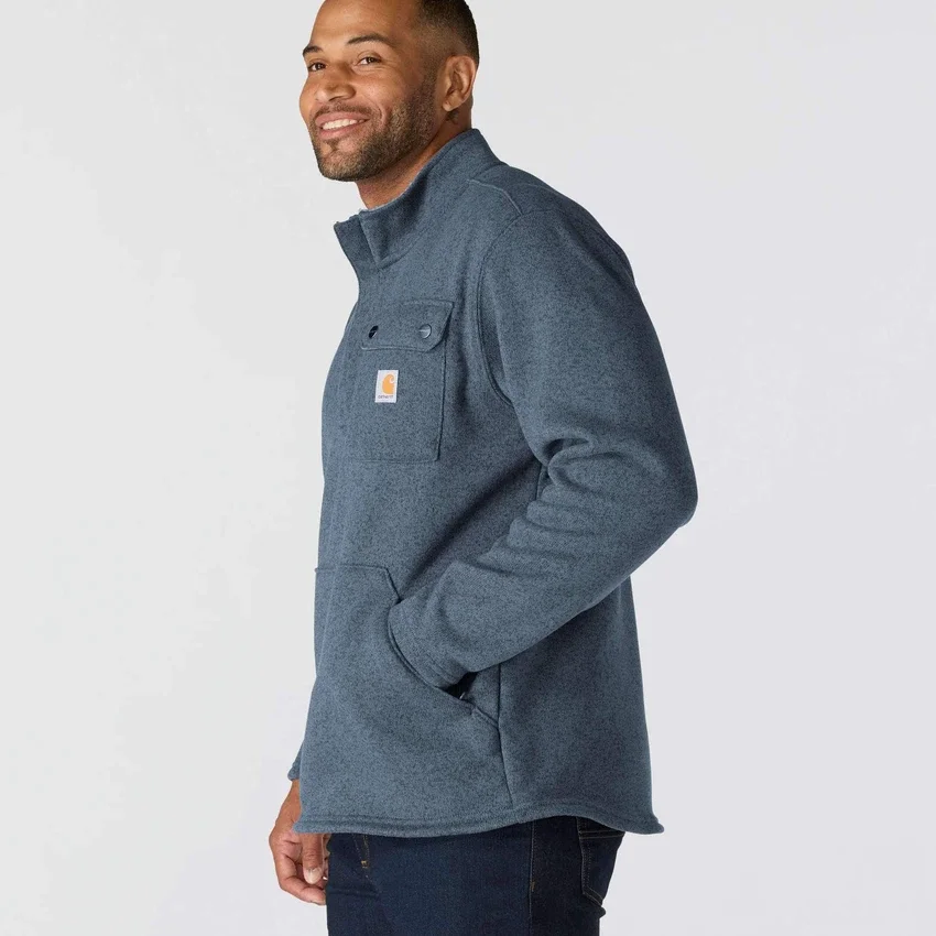 Heren fleece-trui met kwartritssluiting en relaxte pasvorm