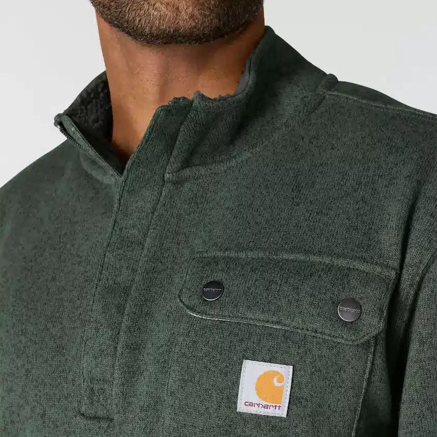 Heren fleece-trui met kwartritssluiting en relaxte pasvorm