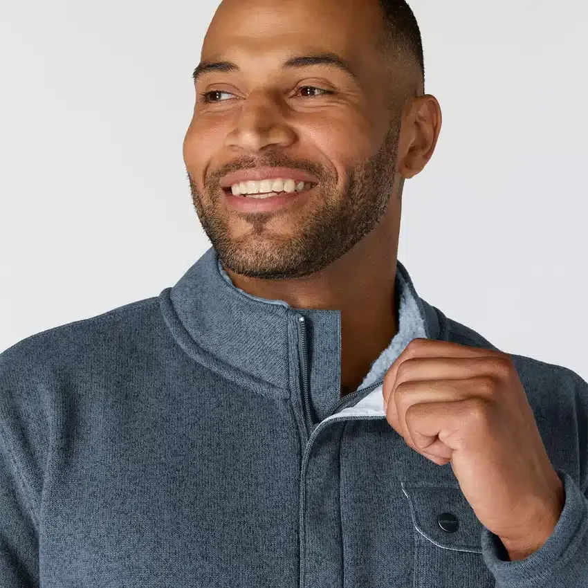 Heren fleece-trui met kwartritssluiting en relaxte pasvorm