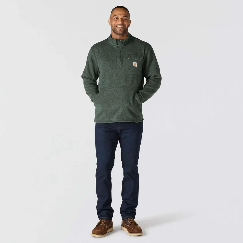 Heren fleece-trui met kwartritssluiting en relaxte pasvorm