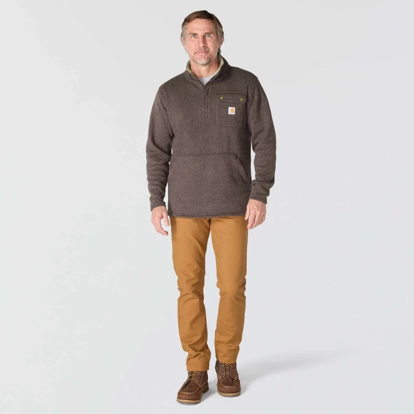 Heren fleece-trui met kwartritssluiting en relaxte pasvorm