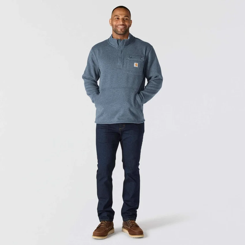 Heren fleece-trui met kwartritssluiting en relaxte pasvorm