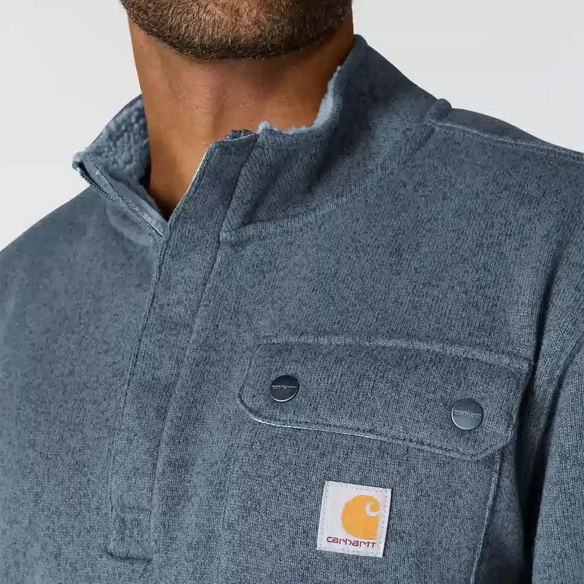 Heren fleece-trui met kwartritssluiting en relaxte pasvorm