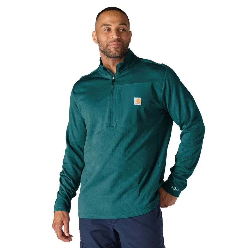 Heren Force fleecegevoerde, vochtafvoerende pullover met halve rits