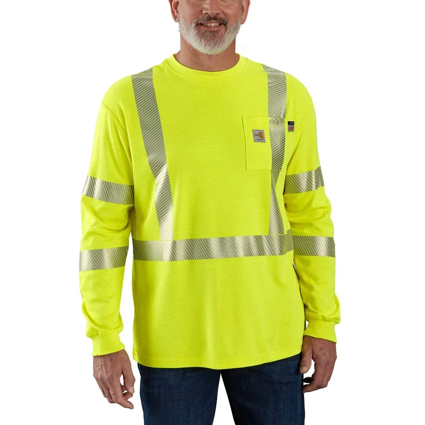 Heren FR High Visibility Force Overhemd met losse pasvorm, armstukken van lange lengte, klasse 3
