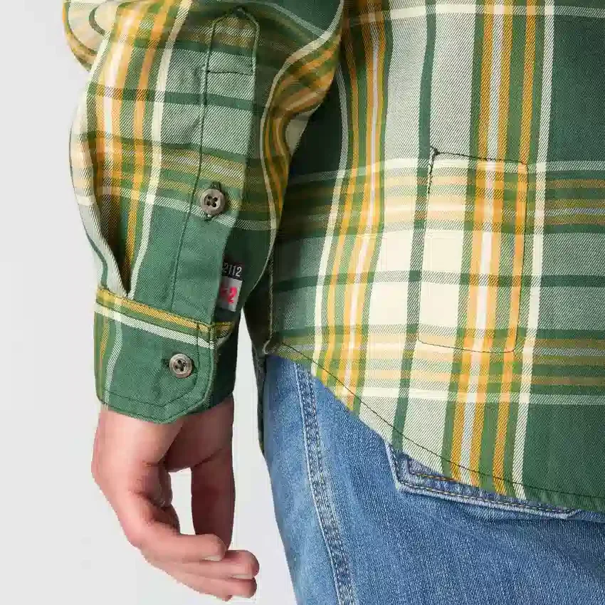 Heren Fr losvallend geruit twill-overhemd met lange armstukken - Vlamwerende overhemden