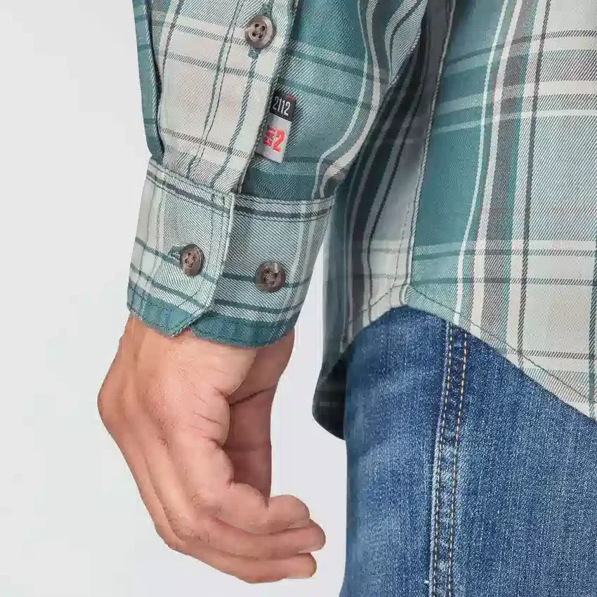 Heren Fr losvallend geruit twill-overhemd met lange armstukken - Vlamwerende overhemden