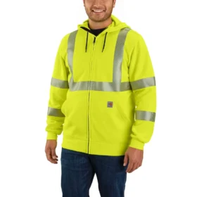 Heren FR-sweatshirt met capuchon en volledige rits, klasse 3, hoge zichtbaarheid