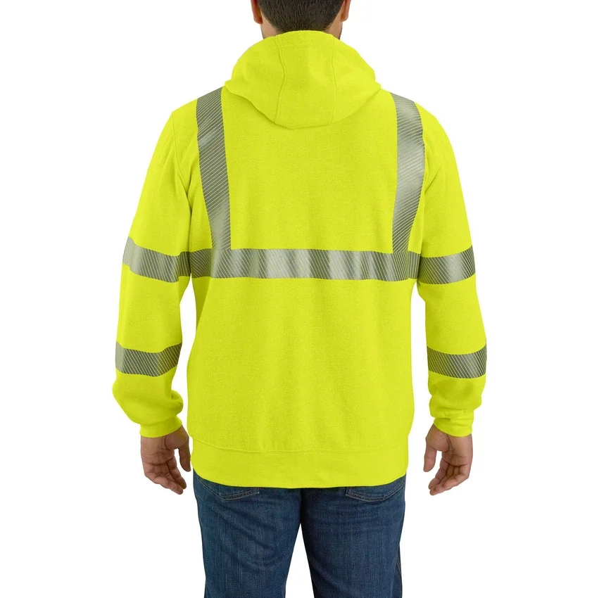 Heren FR-sweatshirt met capuchon en volledige rits, klasse 3, hoge zichtbaarheid