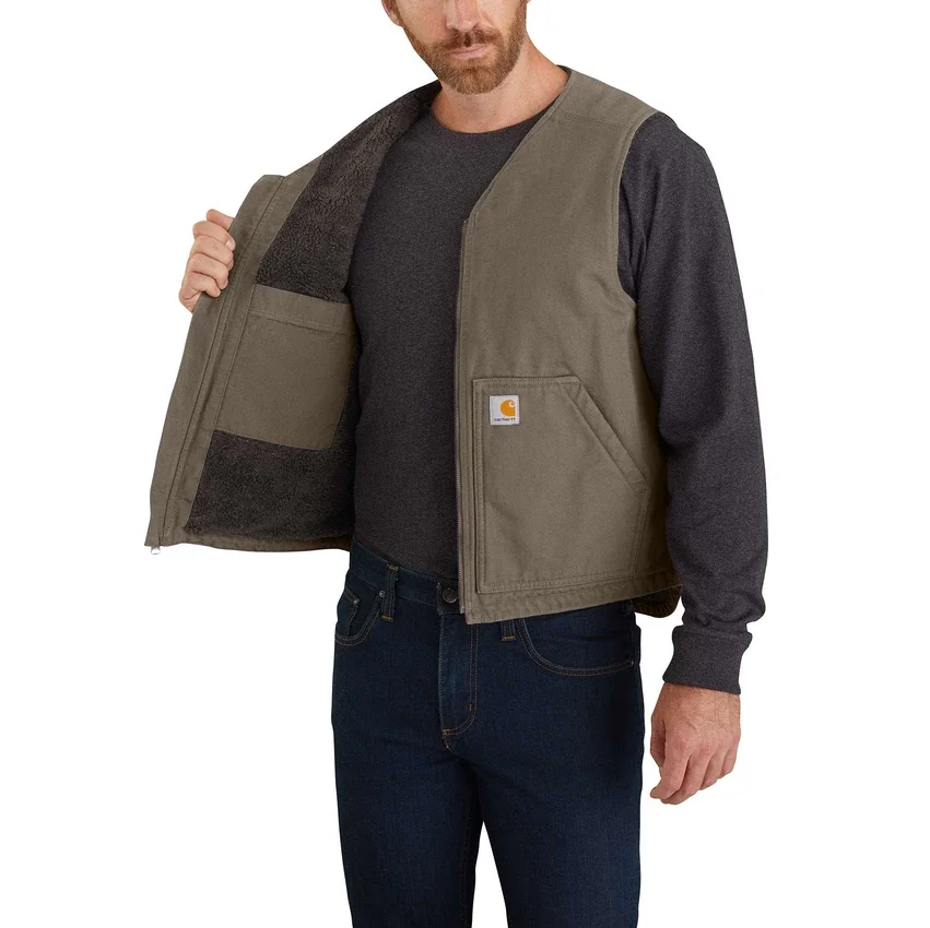 Herenvest van gewassen canvas met stevige sherpa-voering