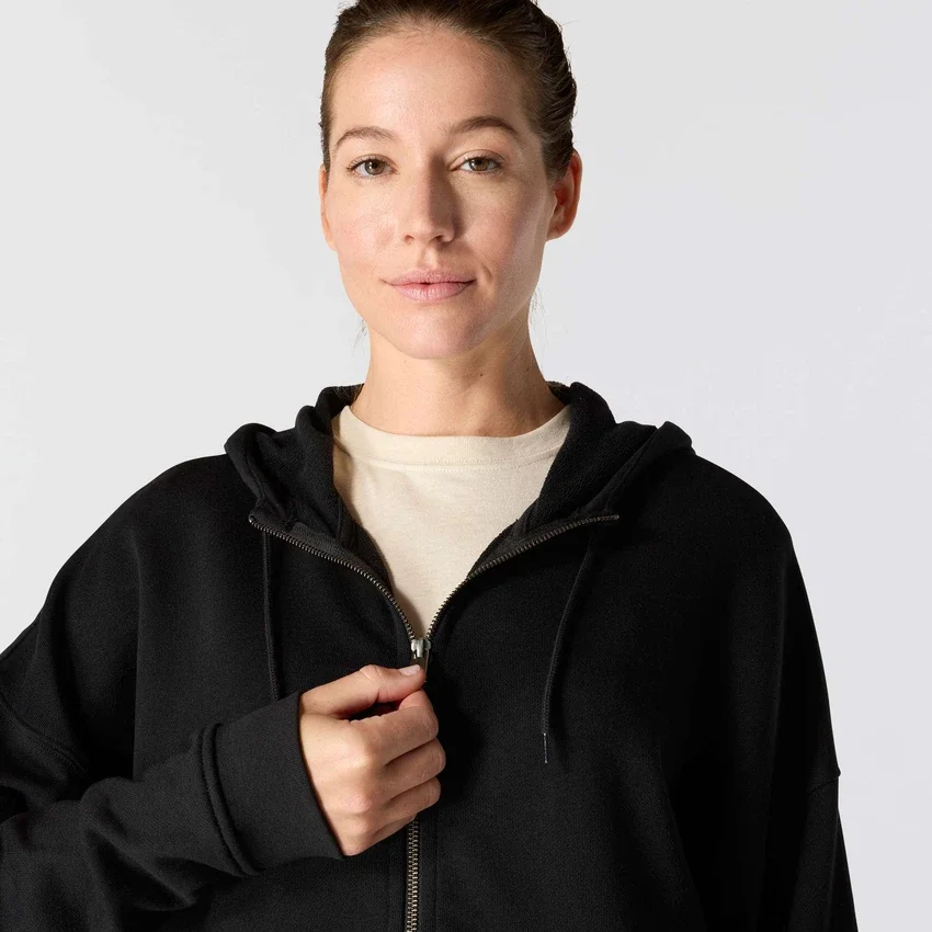 Lichtgewicht Tencel-sweatshirt met capuchon en doorlopende rits voor dames