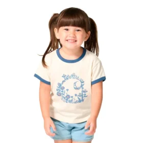 Meisjes-T-shirt met korte armstukken, bloemenprint en 'C'-ring in de hals (kind/peuter/jeugd)