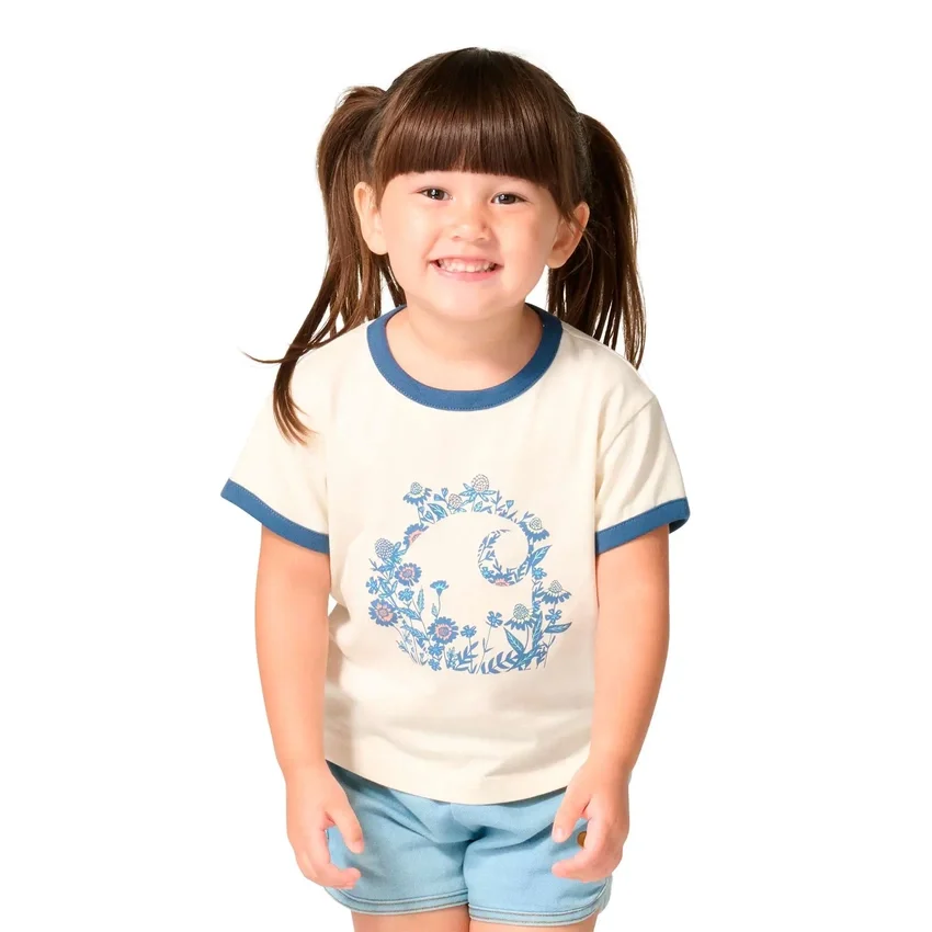 Meisjes-T-shirt met korte armstukken, bloemenprint en 'C'-ring in de hals (kind/peuter/jeugd)
