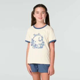 Meisjes-T-shirt met korte armstukken, bloemenprint en ‘C’-ring in de hals (kind/peuter/jeugd)