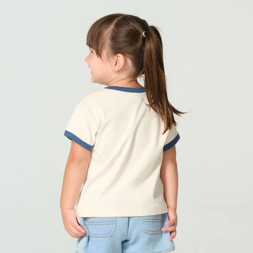 Meisjes-T-shirt met korte armstukken, bloemenprint en 'C'-ring in de hals (kind/peuter/jeugd)