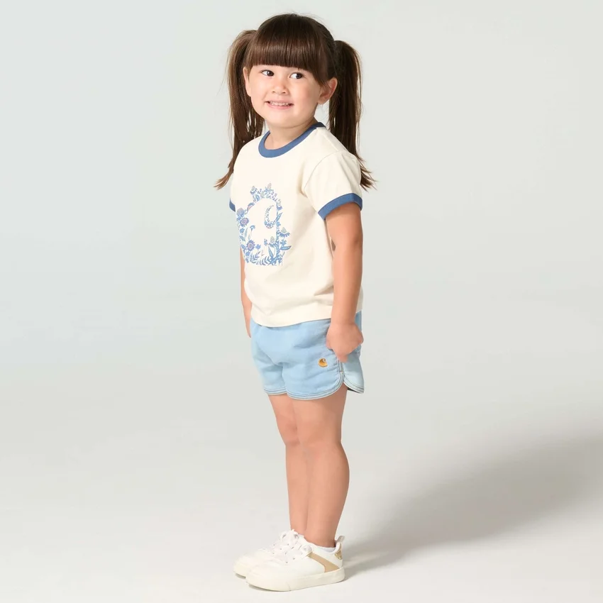 Meisjes-T-shirt met korte armstukken, bloemenprint en 'C'-ring in de hals (kind/peuter/jeugd)