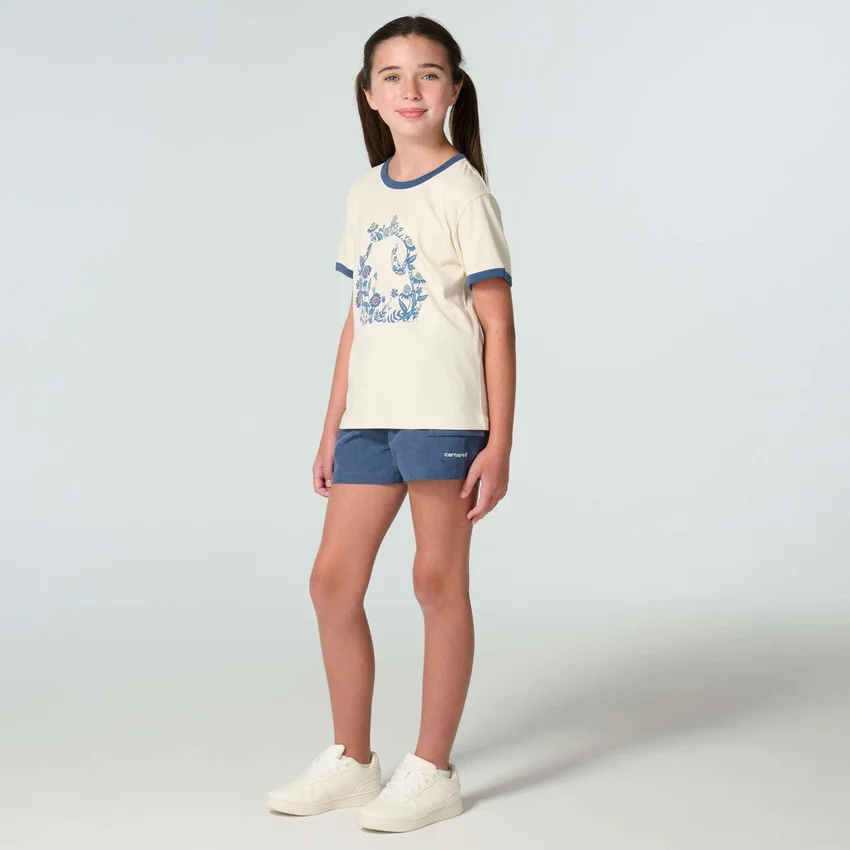Meisjes-T-shirt met korte armstukken, bloemenprint en 'C'-ring in de hals (kind/peuter/jeugd)