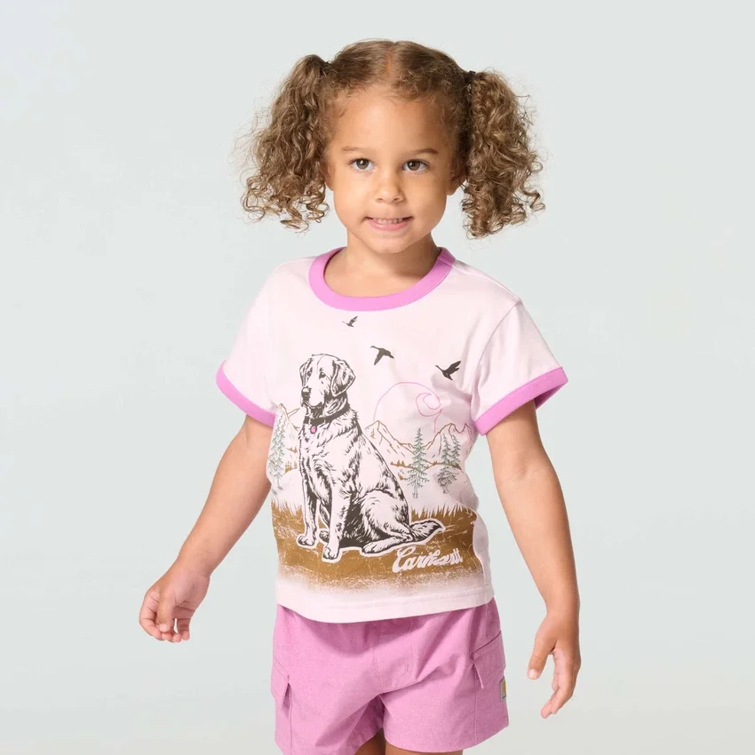 Meisjes-T-shirt met korte armstukken en hondenprint (kind/peuter)