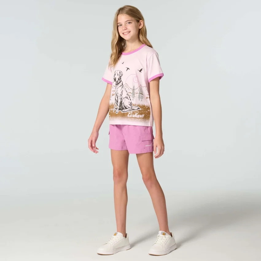 Meisjes-T-shirt met korte armstukken en hondenprint (kind/peuter)
