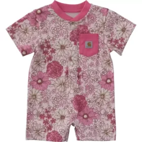 Meisjesrompertje met korte armstukken, bloemenprint, Henley-kraag en zakjes (baby)