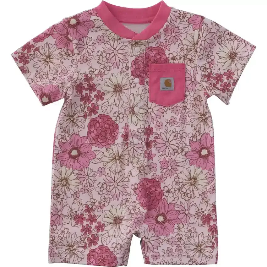Meisjesrompertje met korte armstukken, bloemenprint, Henley-kraag en zakjes (baby)