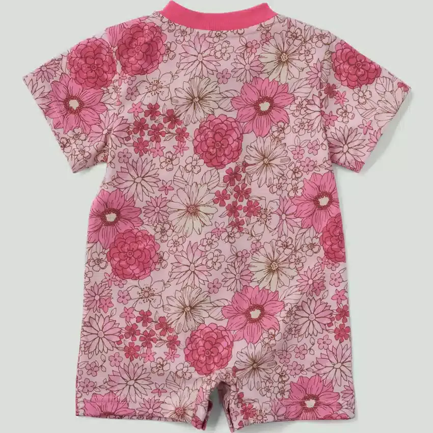 Meisjesrompertje met korte armstukken, bloemenprint, Henley-kraag en zakjes (baby)