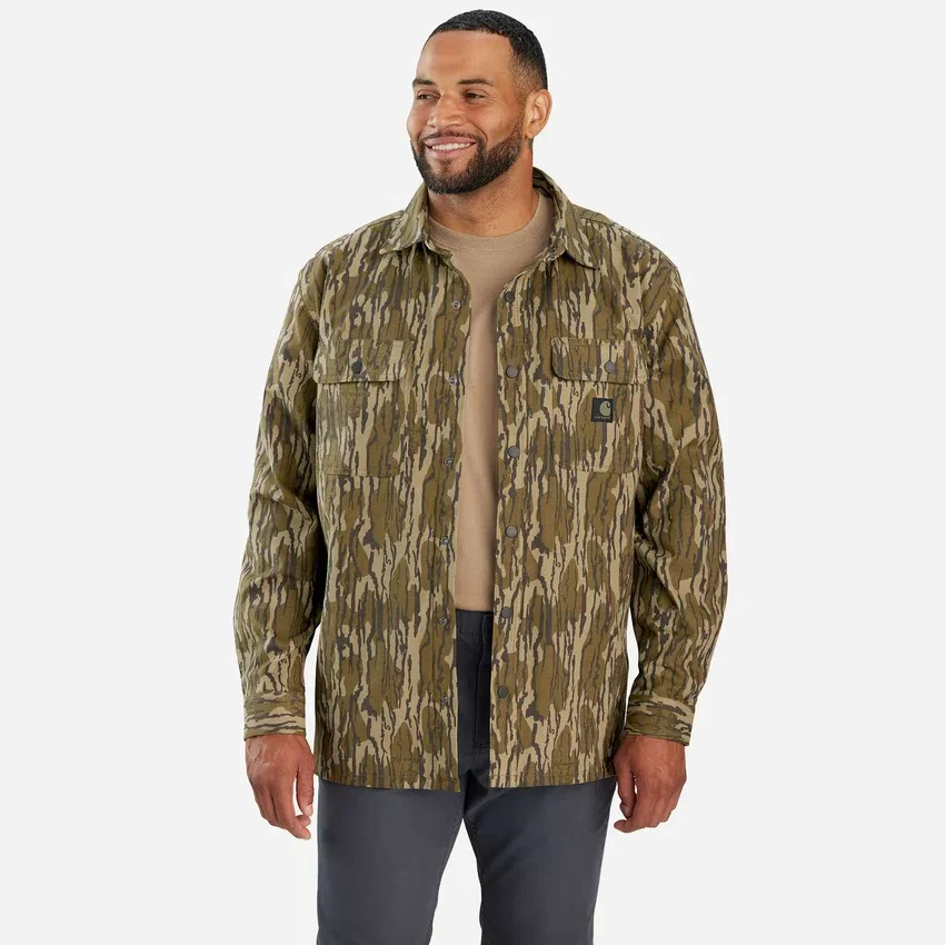 Rugged Flex® canvas overhemdjas met relaxte pasvorm, gevoerd met fleece en camouflageprint
