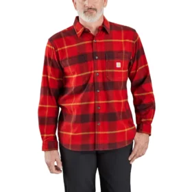 Rugged Flex® relaxed fit, middelzwaar flanellen geruit overhemd met lange armstukken