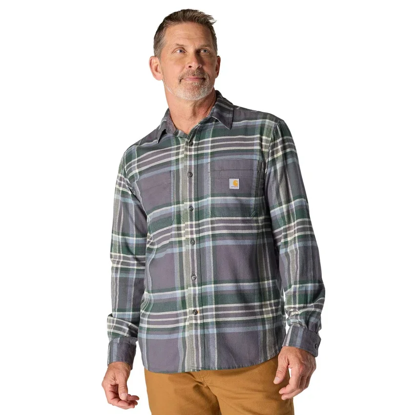Rugged Flex™ Relaxed Fit middelzwaar flanellen geruit overhemd met lange armstukken