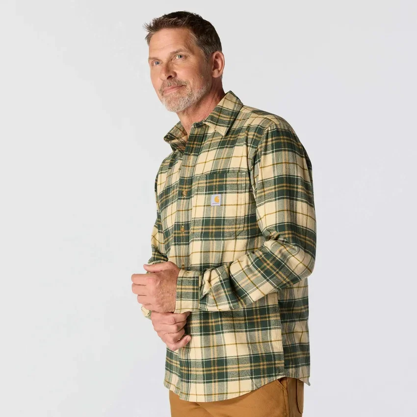 Rugged Flex™ Relaxed Fit middelzwaar flanellen geruit overhemd met lange armstukken