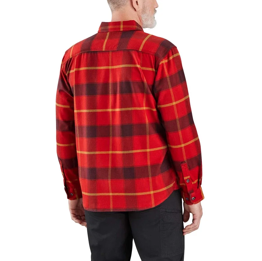 Rugged Flex® relaxed fit, middelzwaar flanellen geruit overhemd met lange armstukken