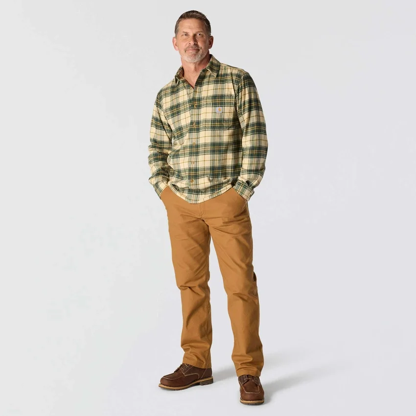 Rugged Flex™ Relaxed Fit middelzwaar flanellen geruit overhemd met lange armstukken