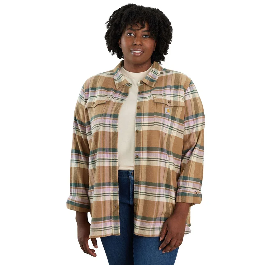 Tencel™-vezelserie: flanellen overhemd met lange armstukken en relaxte pasvorm voor dames
