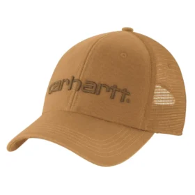 Truckerpet van canvas met mesh-achterkant en logo