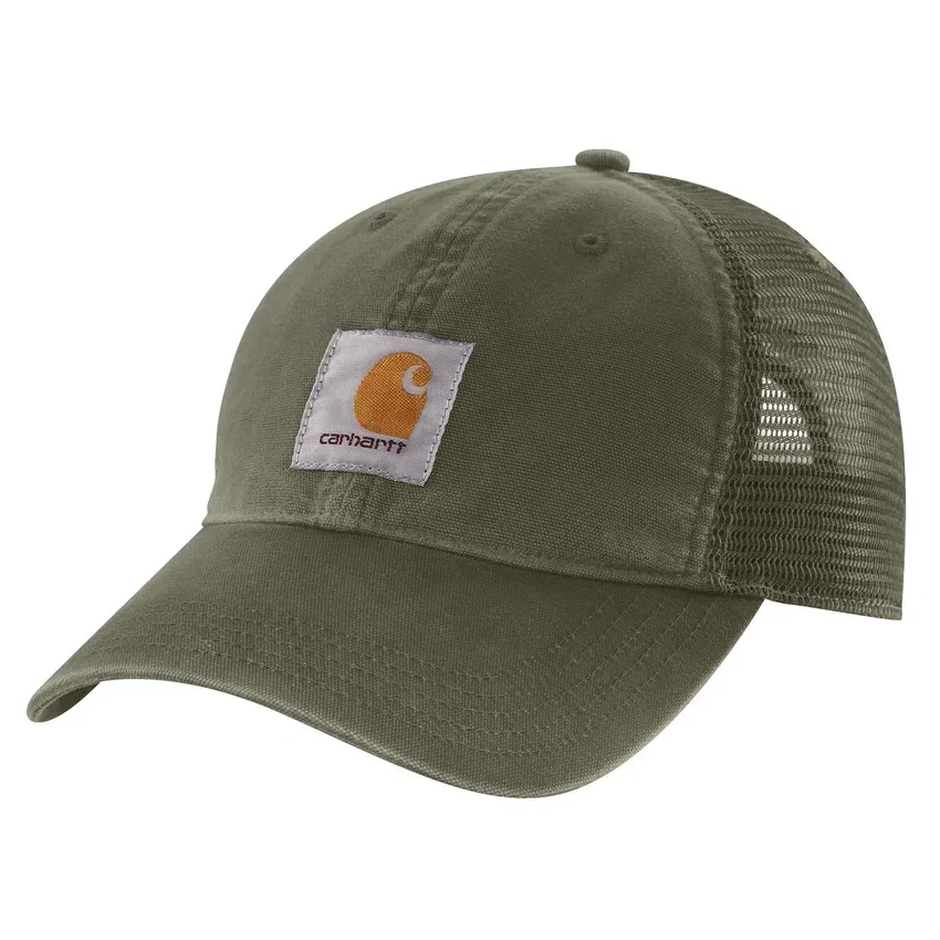 Truckerpet van canvas met mesh-achterkant en logo