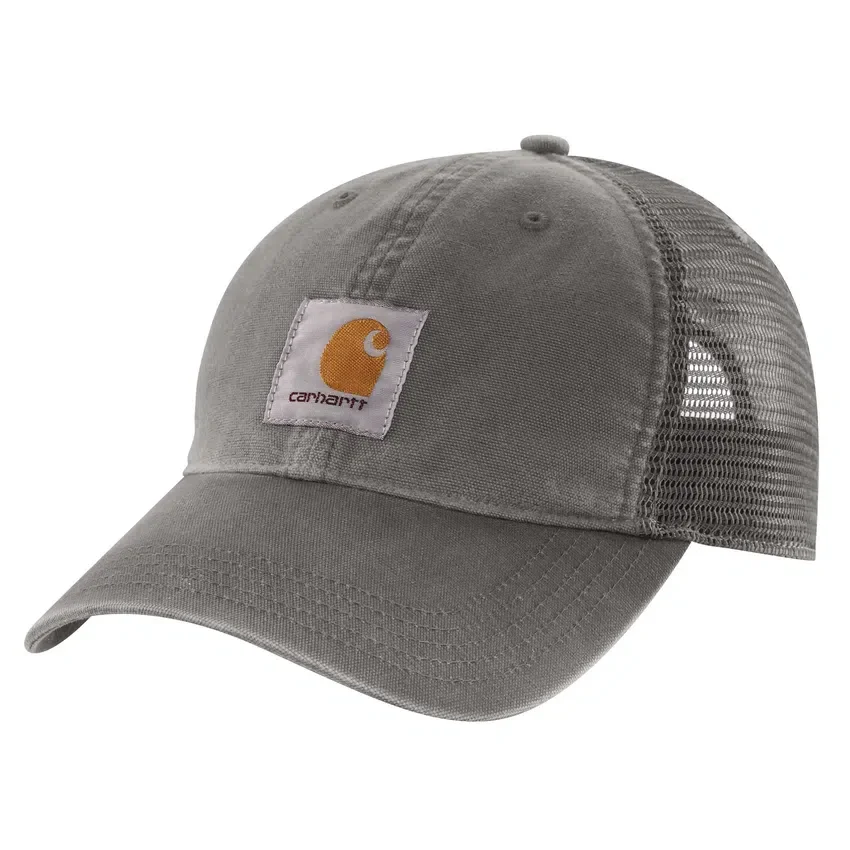 Truckerpet van canvas met mesh-achterkant en logo