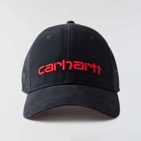 Truckerpet van canvas met mesh-achterkant en logo